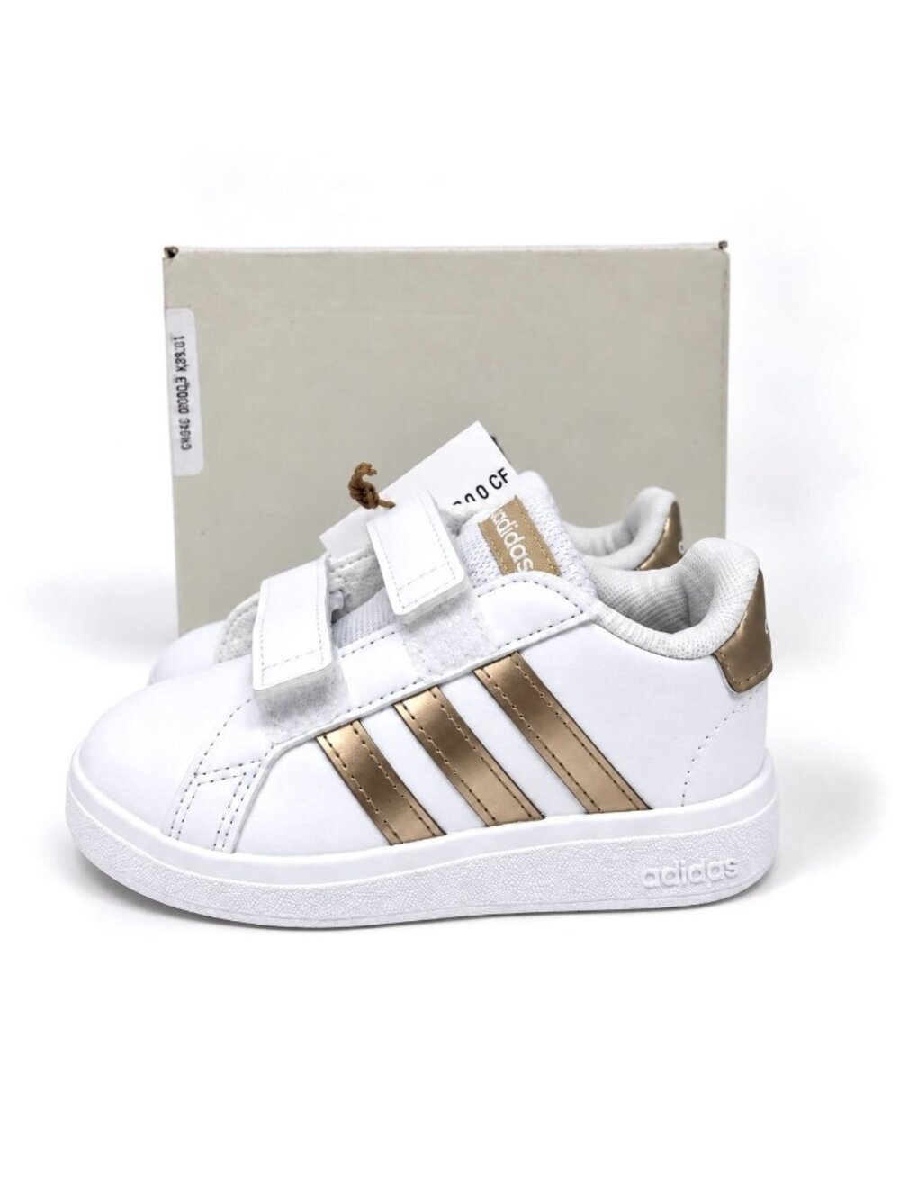 Adidas Grand Court 2.0 CF Toddler Shoes US 7.5K White Gold Hook Loop Sneakers